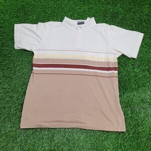 Vintage 90s MOD Stripes Pocket Polo Shirt Large 23x27 Beige